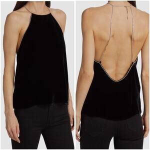 Cami NYC Nashra Velvet Silk Cami Top M Black Rhinestone Open Back
